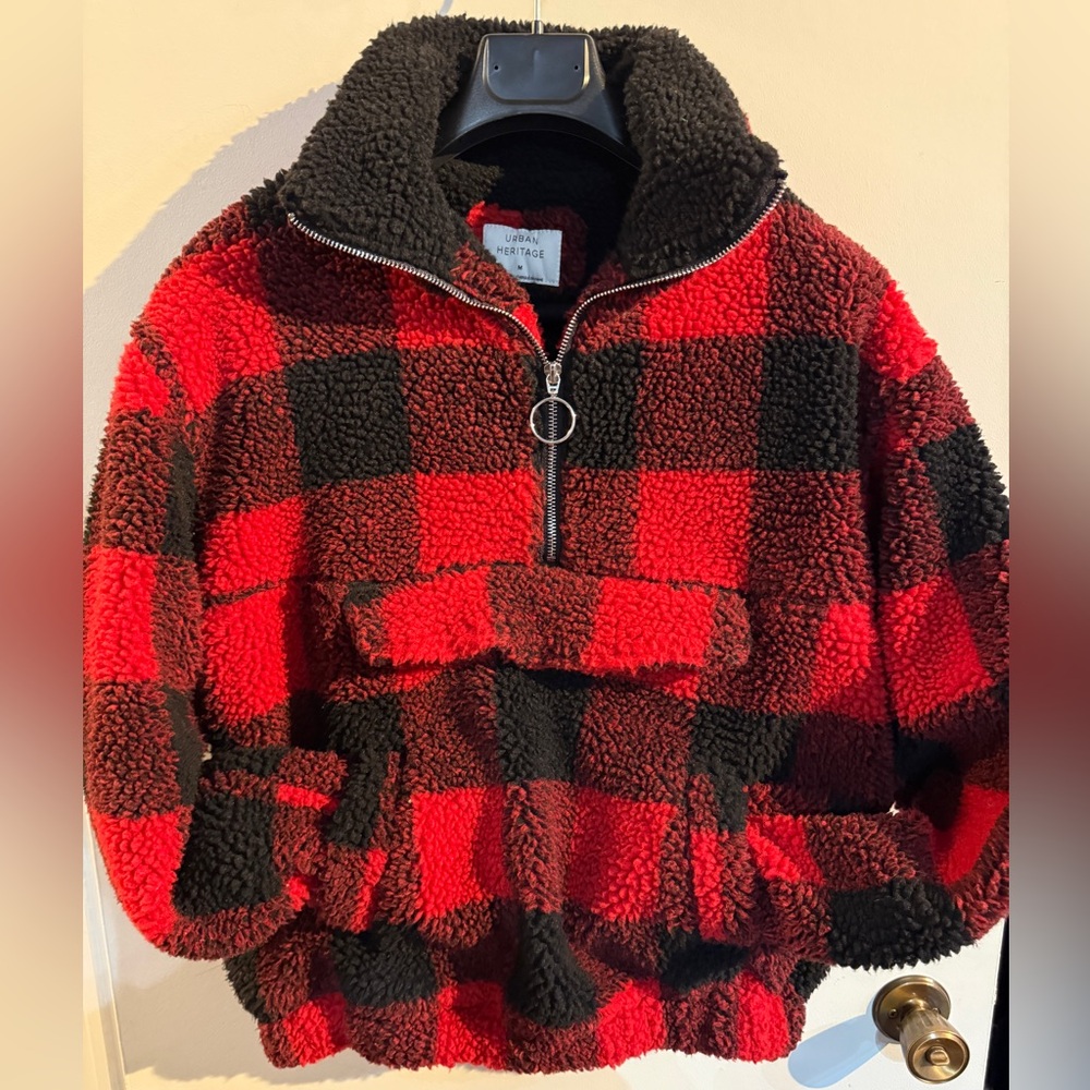 Red & Black Buffalo Plaid Half-Zip Sherpa Fleece